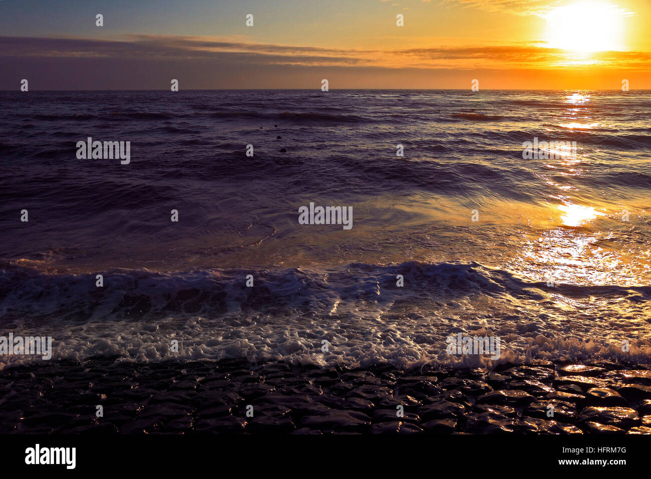 Sunset at North Sea, North Holland Province, Holland, The Netherlands Stock Photo