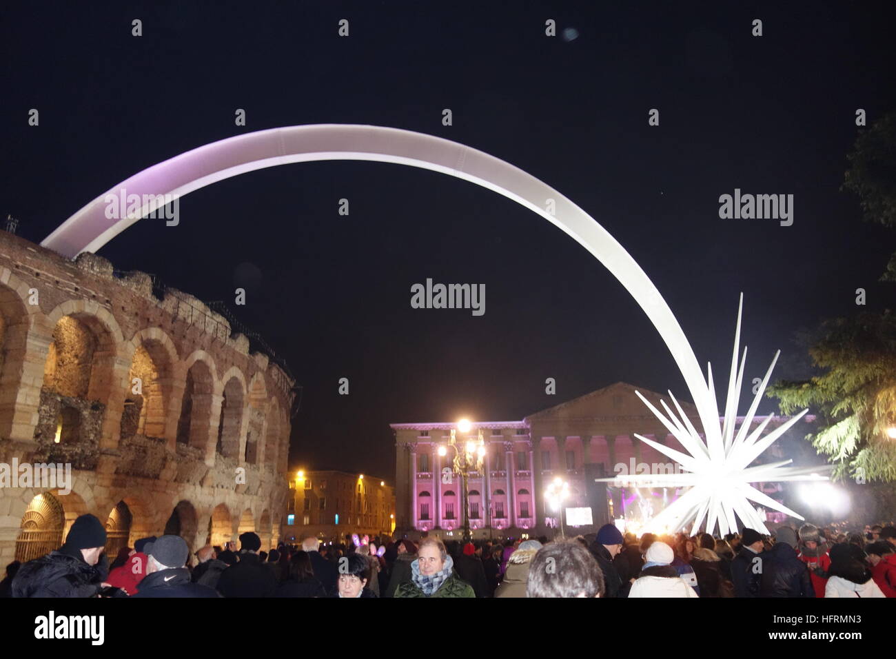 VERONA,ITALY January 1  2017: New year day in Verona with crowd and comet Stock Photo