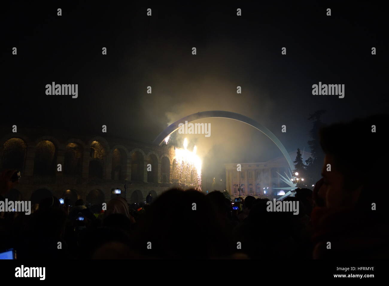 VERONA,ITALY January 1,  2017: New year day in Verona with fireworks Stock Photo