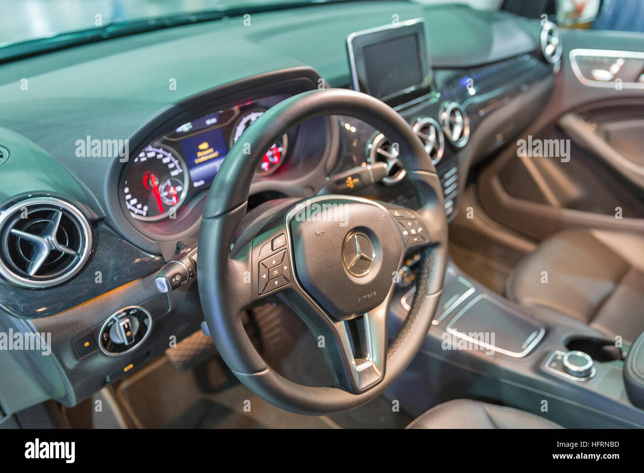 Mercedes Benz B Class Electric Drive Car Interior Closeup At