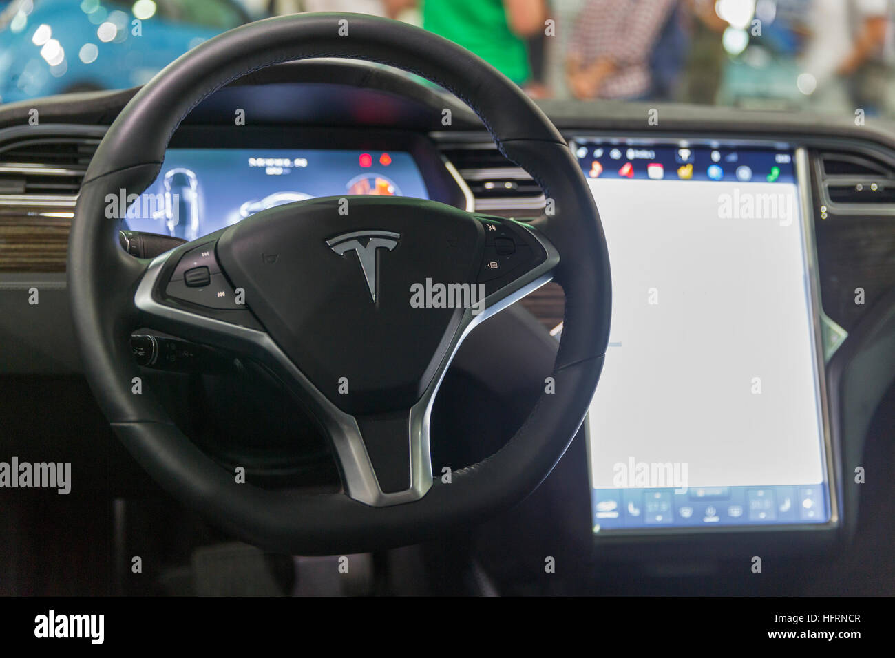 Tesla Electric Drive Car Interior Closeup At First