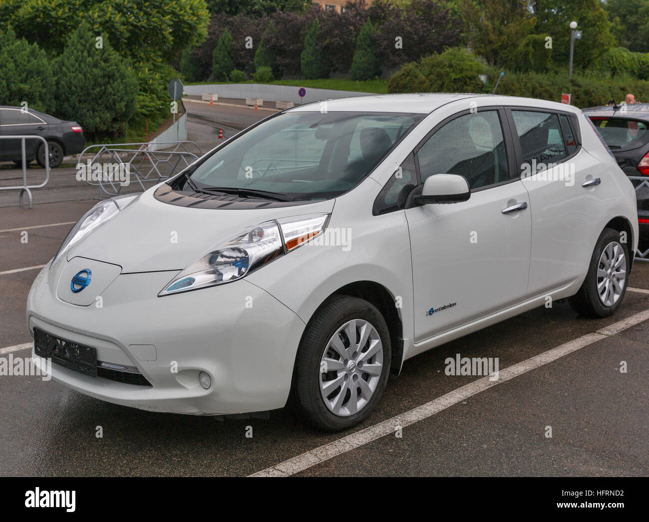 Nissan Leaf electric hybrid cars parked outdoor on display at 1st  International Trade Show of Electric Vehicles Plug-In in KEPEC Stock Photo  - Alamy