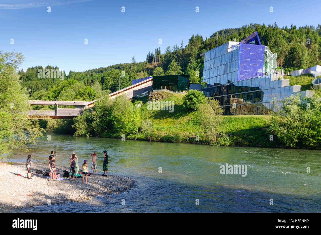 Murau: Building of the district management office at the confluence of Rantenbach and Mur, Murtal, Steiermark, Styria, Austria Stock Photo