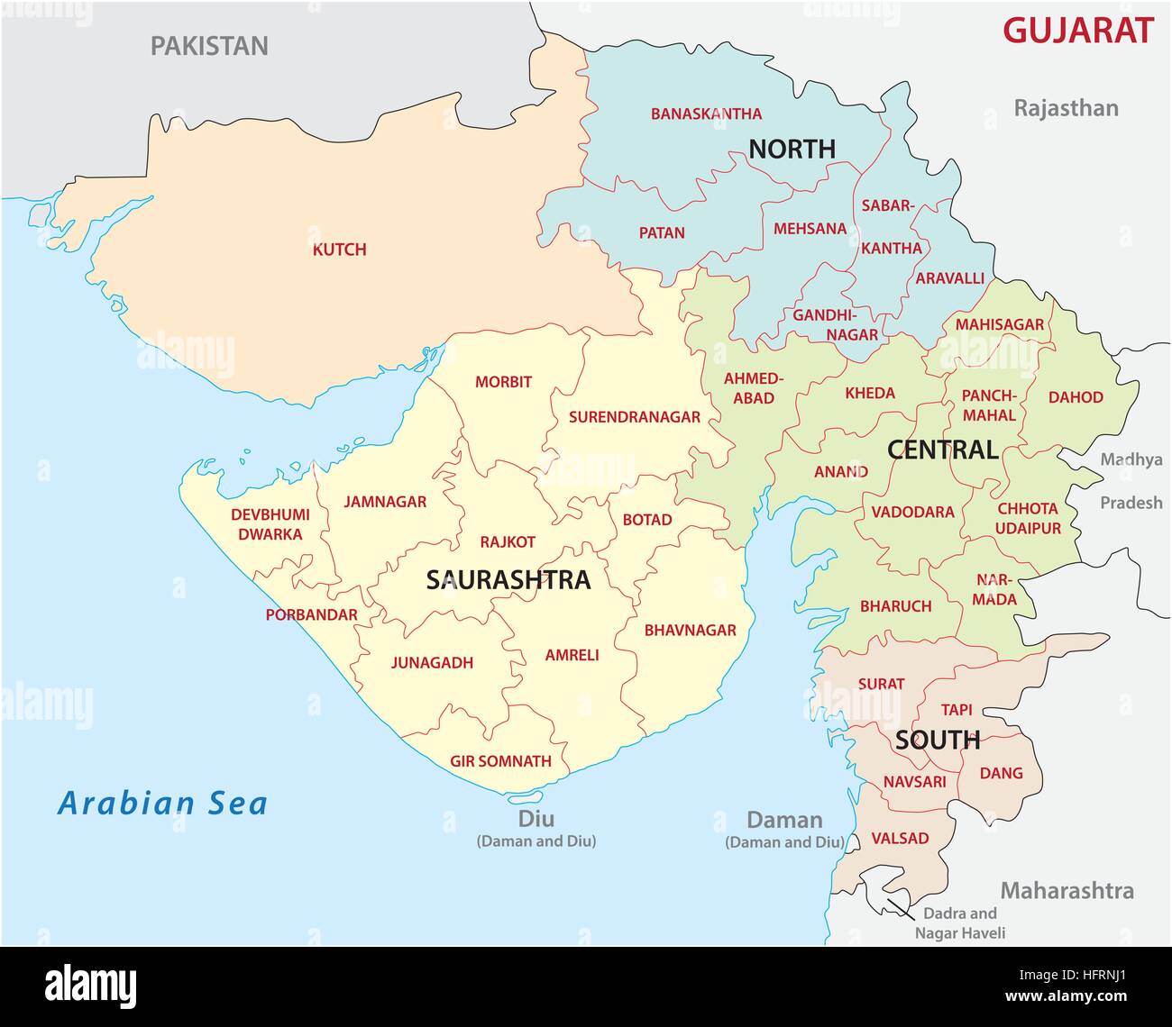 Political Map Of Gujarat State Gujarat Administrative And Political Vector Map Stock Vector Image & Art -  Alamy