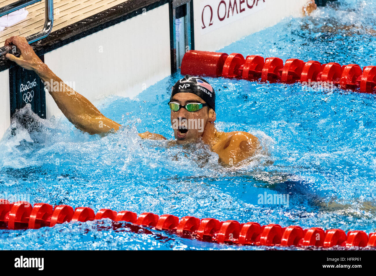 Rio de Janeiro, Brazil. 9 August 2016.   Michael Phelps (USA) the gold medal winner competing in the final of the Men's 200m butterfly at the 2016 Oly Stock Photo