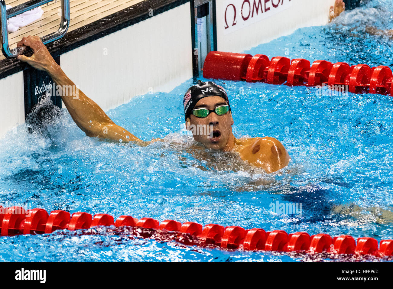Rio de Janeiro, Brazil. 9 August 2016.   Michael Phelps (USA) the gold medal winner competing in the final of the Men's 200m butterfly at the 2016 Oly Stock Photo