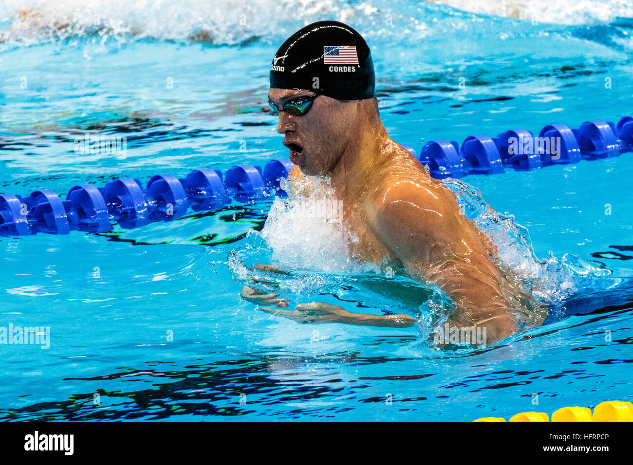 Rio de Janeiro, Brazil. 9 August 2016.   Kevin Cordes (USA) competing in the semifinal of the men's 200m breaststroke at the 2016 Olympic Summer Games Stock Photo