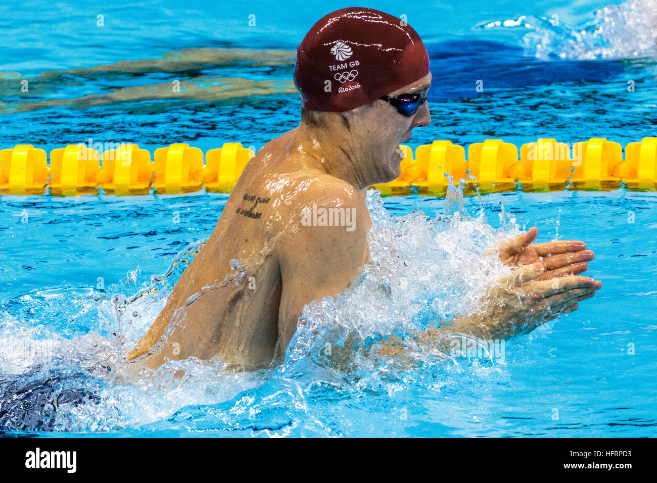 Rio de Janeiro, Brazil. 9 August 2016.   Andrew Willis (GBR) competing in the semifinal of the men's 200m breaststroke at the 2016 Olympic Summer Game Stock Photo