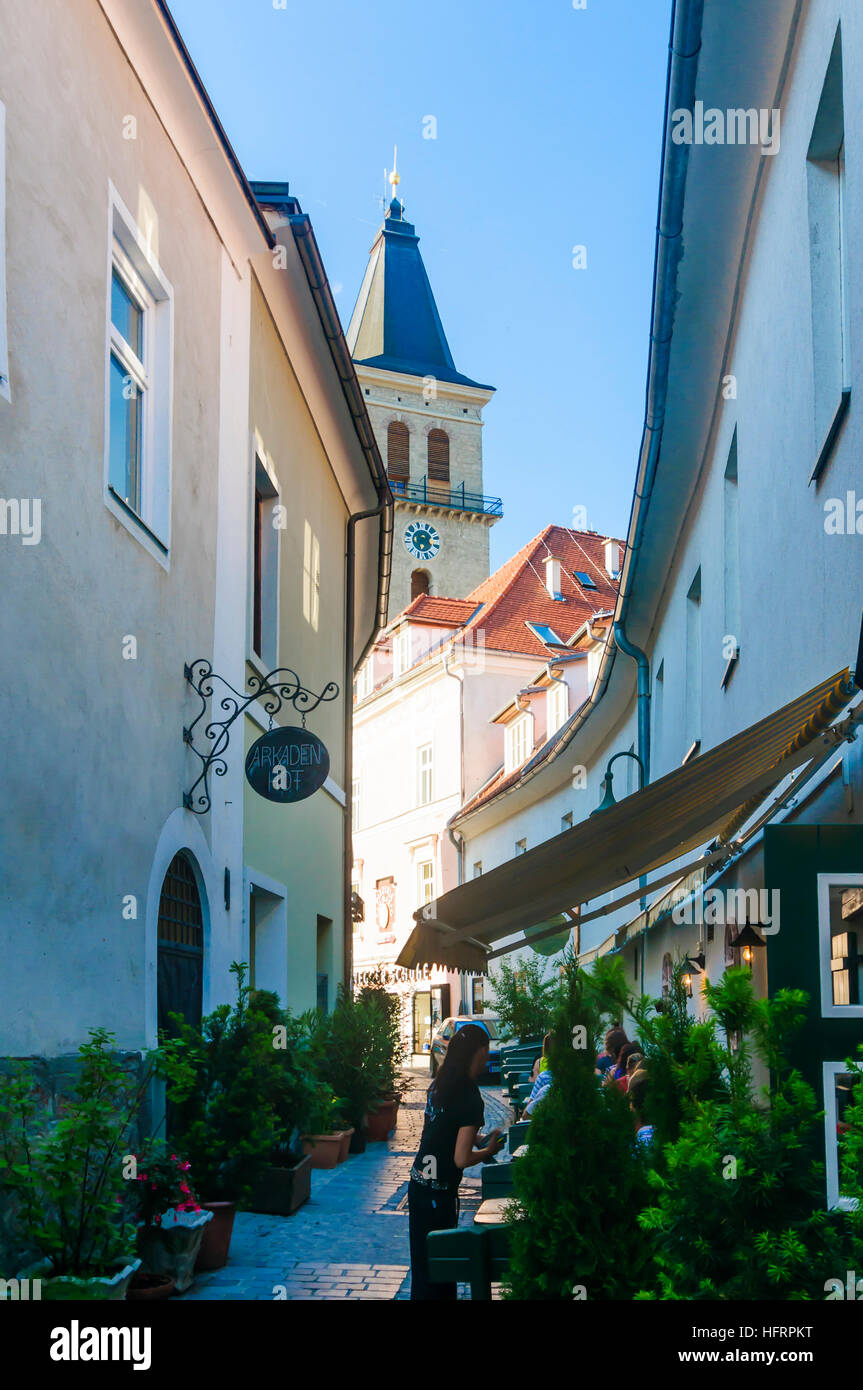 Judenburg: alley, City Tower, Murtal, Steiermark, Styria, Austria Stock Photo