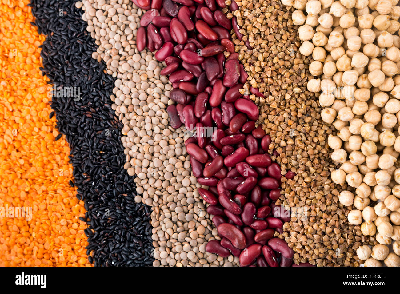 Dry beans, grains and legumes pantry food background Stock Photo Alamy