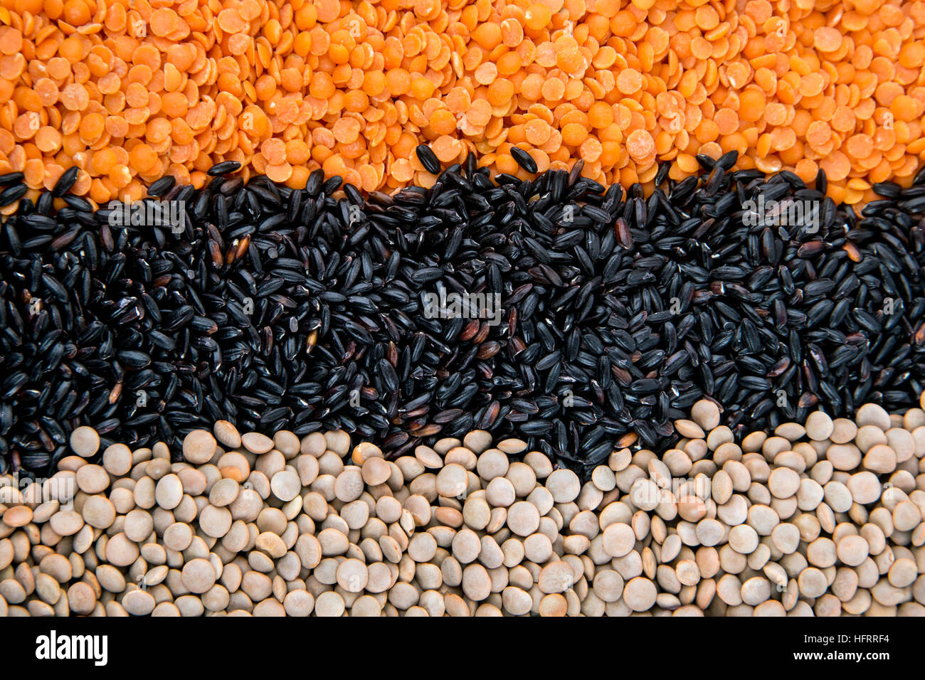 Dry beans, grains and legumes - pantry food background Stock Photo