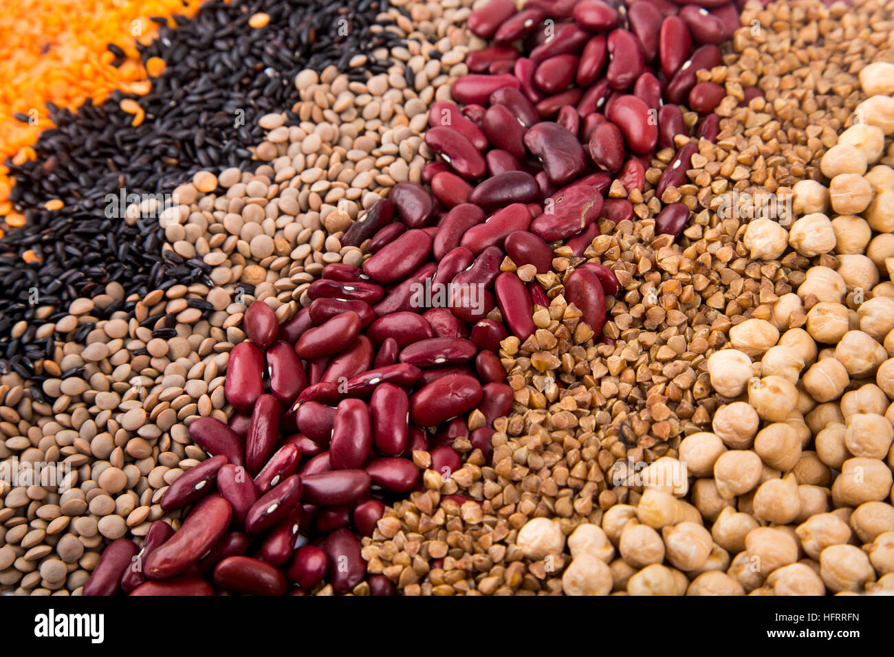 Dry beans, grains and legumes pantry food background Stock Photo Alamy