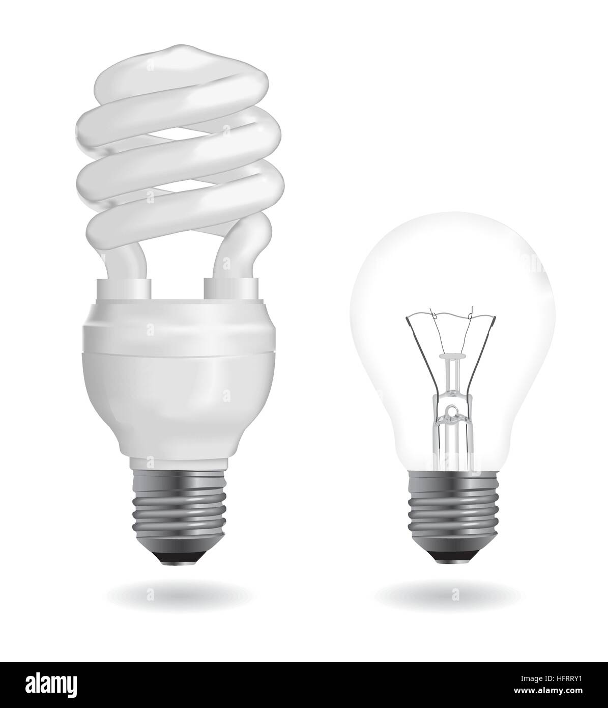 Incandescent and fluorescent energy saving light bulbs. Vector