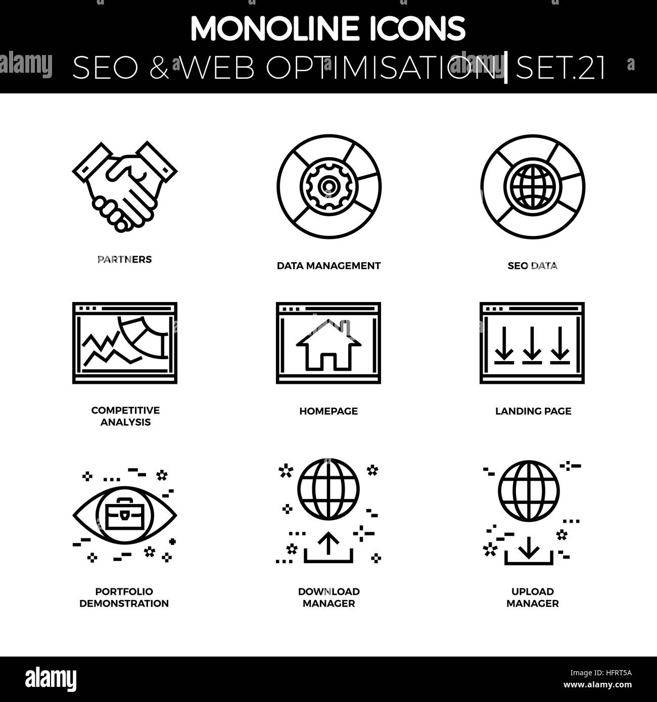 Line icons set with flat design of search engine optimization. Partners ...