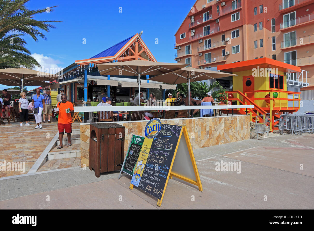 Layback bar and restaurant, city beach, Philipsburg, St Maarten Stock Photo
