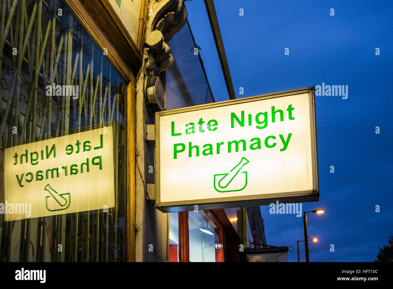 Late Night Pharmacy sign, London, England, U.K. Stock Photo