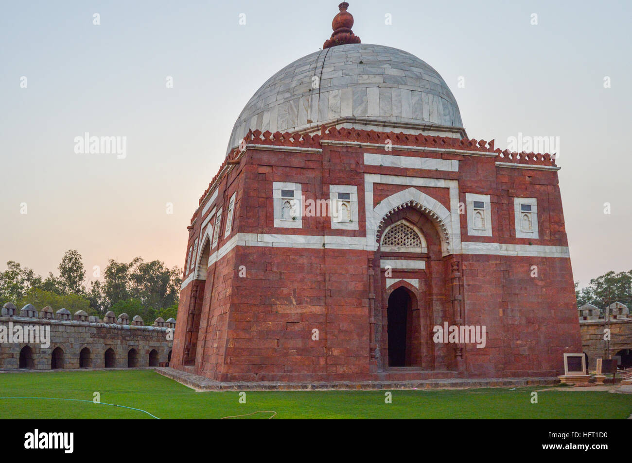 The tomb of Ghiyas ud-Din Tughluq in Tughlaqabad in New Delhi, India. The tomb was constructed in 1325. Stock Photo