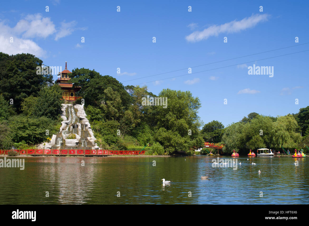 Boating Lake with Island Peasholm Park Scarborough UK.  Tourist attraction Stock Photo