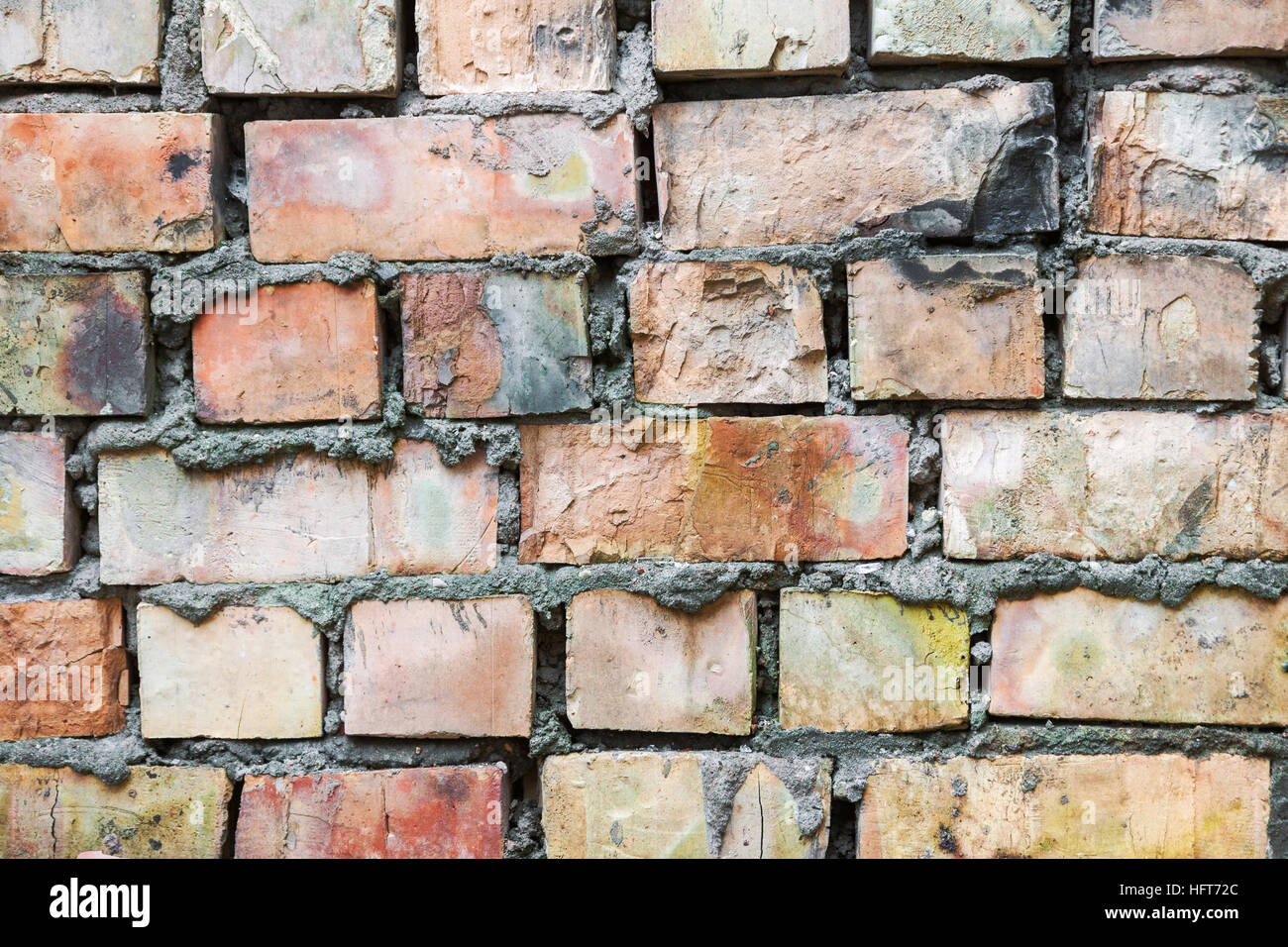 Dirty abandoned old brick wall background Stock Photo