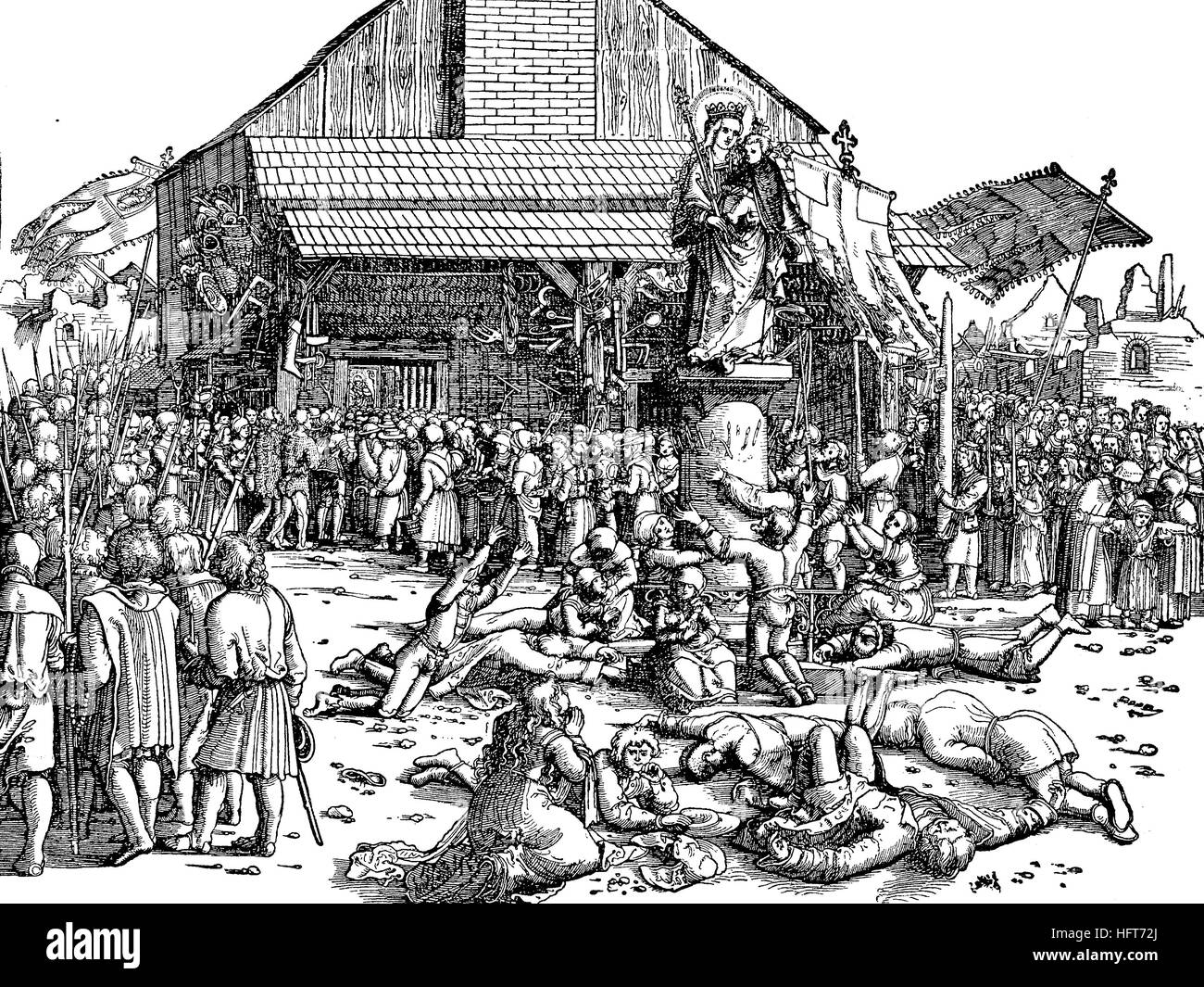Believers on the pilgrimage, picture of the pilgrimage, Germany, woodcut from the year 1885, digital improved Stock Photo
