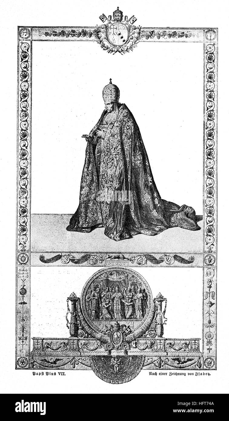 Pope Pius VII., woodcut from the year 1885, digital improved Stock Photo