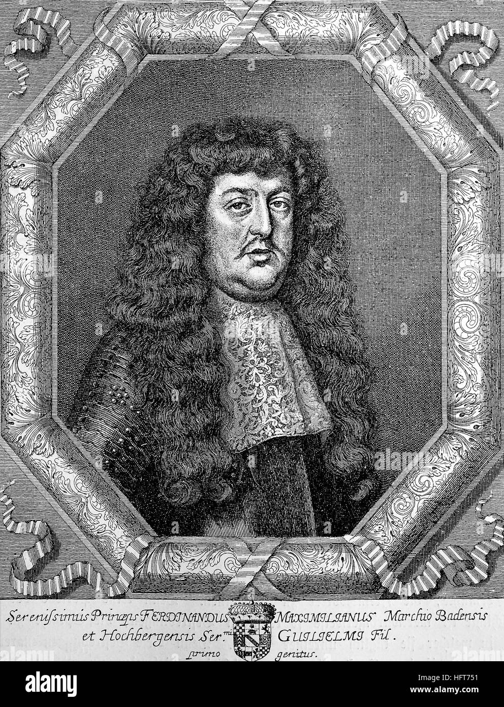Ferdinand Maximilian of Baden-Baden, Hereditary Prince of Baden-Baden, 1625-1669, was the father of the famous general Louis William, Margrave of Baden-Baden, woodcut from the year 1885, digital improved Stock Photo
