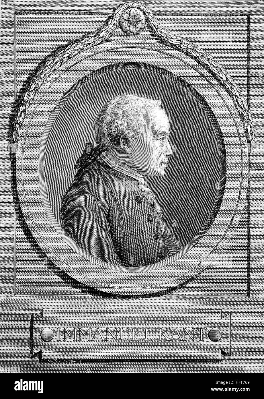 Immanuel Kant, 1724-1804, was a German philosopher who is considered the central figure of modern philosophy, woodcut from the year 1885, digital improved Stock Photo