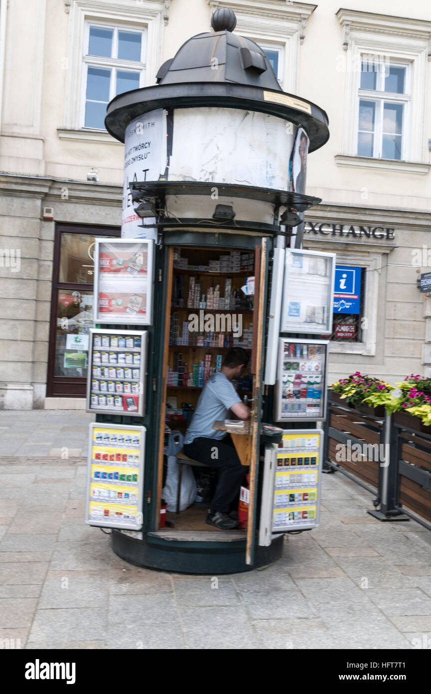 cigarette vendor A cigarette vendor in a street poster box in Krakow, Poland Stock Photo