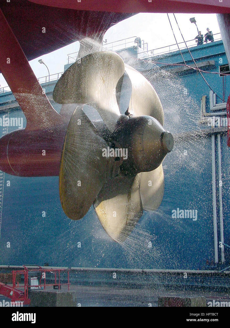 Close up view of the shaft driver propeller under the port side stern