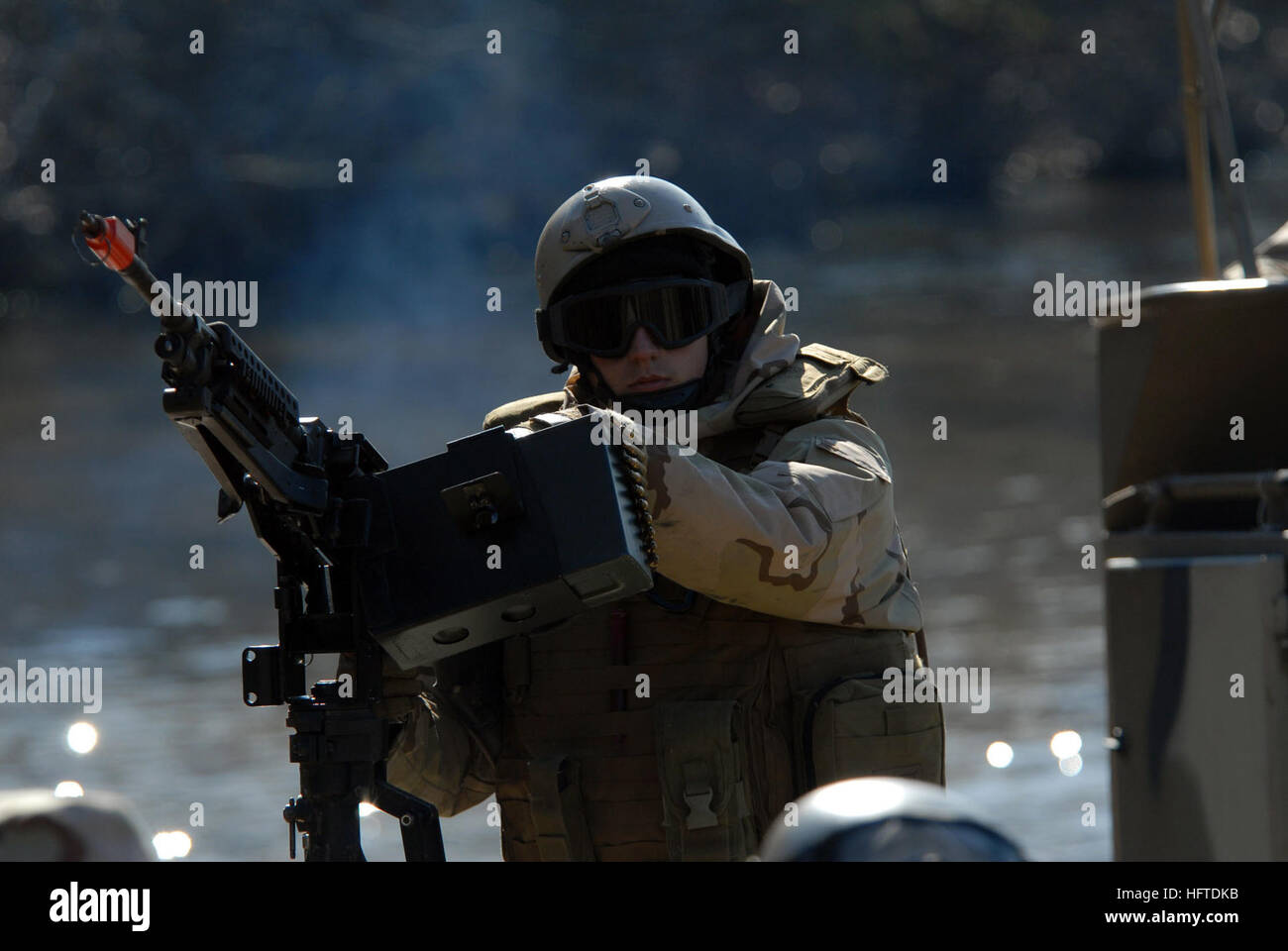 River Rats Rivron 1 Sailor from Riverine Squadron One (RIVRON-1) mans M-240 machine gun ...