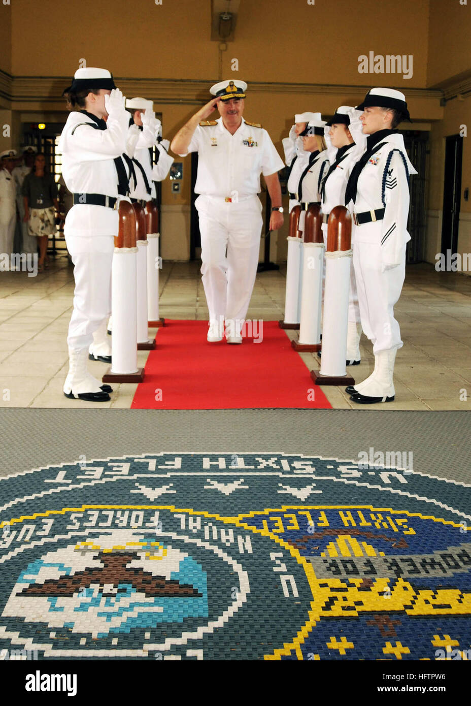 090909-N-6138K-002:  NAPLES, Italy (August 13, 2009) – Vice Adm. George Karamalikis, chief of the Hellenic Navy general staff, formally arrives at the U.S. Naval Forces Europe-U.S. Naval Forces Africa/U.S. 6th Fleet headquarters on Naval Support Activity Capodichino here.  Karamalikis is in Naples as part of a visit with locally-based U.S. Navy and NATO leadership.  Karamalikis' visit demonstrates the strong and evolving relationship between the U.S. and Hellenic navies.   US Navy photo by Mass Communication Specialist 1st Class (SW) Gary Keen Vice Adm. George Karamalikis, HN at Naples Stock Photo