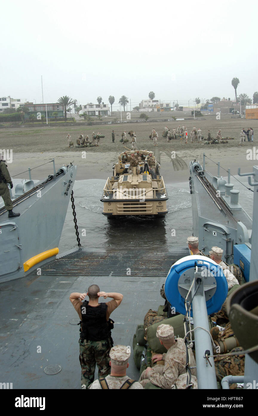 070614-N-7029R-102  PACIFIC OCEAN (June 14, 2007) - After the offload of the 24th Marines Regiment to the shore of Anaco, Peru, a lighter amphibious resupply cargo (LARC) gets back on board Landing Craft Utility (LCU) 1629 to continue with its operations during Partnership of the Americas (POA) 2007. POA focuses on enhancing relationships with partner nations through a variety of exercises and events at sea and on shore throughout South America and the Caribbean. U.S. Navy photo By Mass Communication Specialist 2nd Class Alexia M. Riveracorrea (RELEASED) US Navy 070614-N-7029R-102 After the of Stock Photo