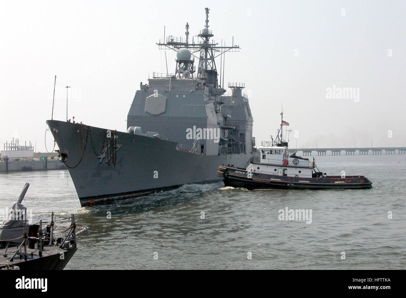 The US Navy (USN) Ticonderoga Class guided missile cruiser USS