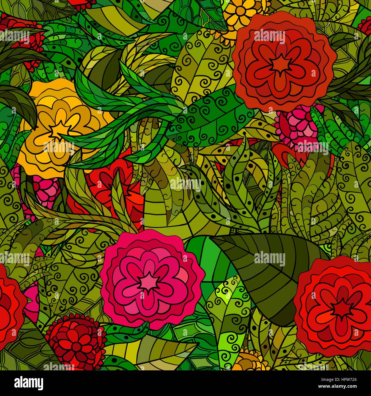 hand drawn vector floral seamless pattern Stock Vector Image & Art - Alamy