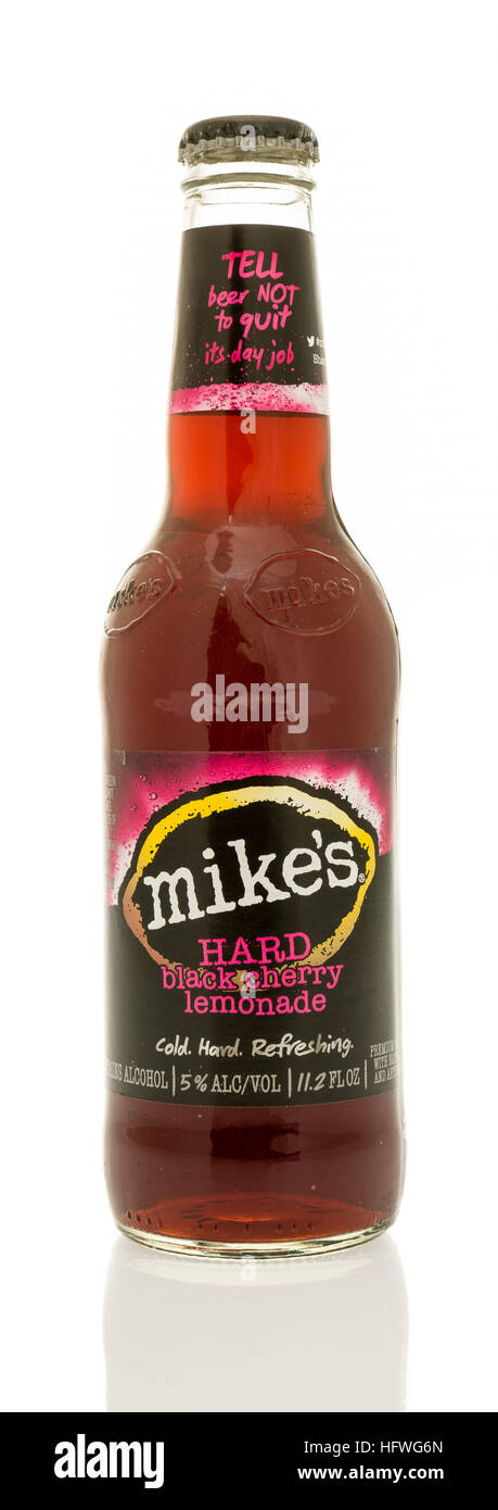 Winneconne, WI - 21 December 2016: Bottle of Mike's hard black cherry lemonade on an isolated background. Stock Photo