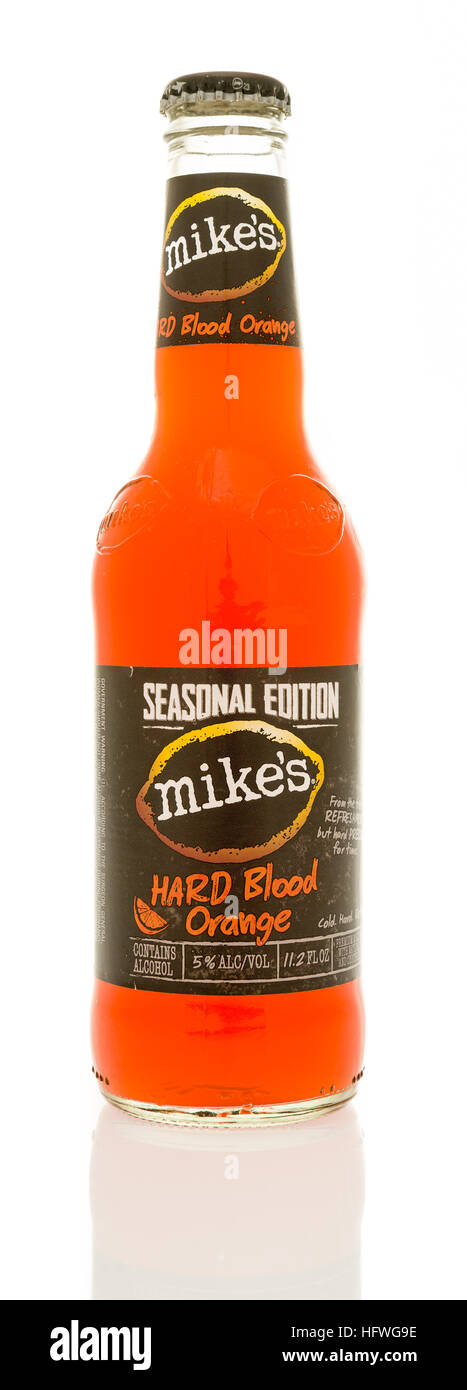 Winneconne, WI - 21 December 2016: Bottle of Mike's hard blood orange on an isolated background. Stock Photo