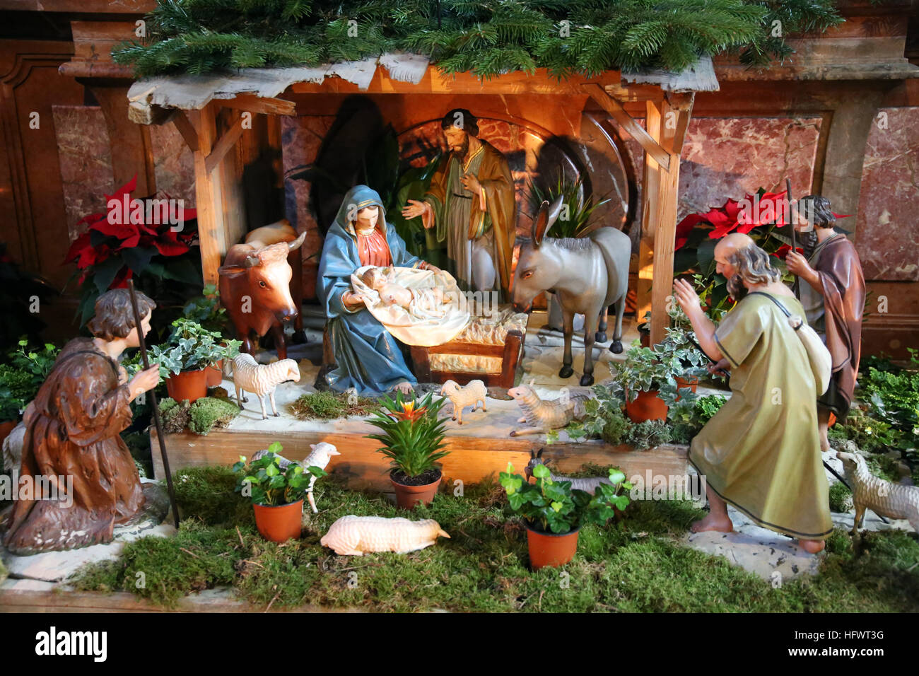 Biblical scene when the Three Kings coming to Bethlehem. Nativity scene