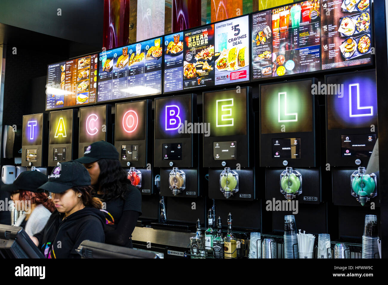 Las Vegas - Circa December 2016: Taco Bell Cantina Location. The new Taco Bell Cantina features a DJ area, VIP lounge, and upscale menu IV Stock Photo