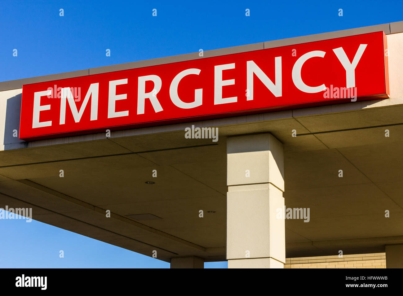 Red Emergency Entrance Sign for a Local Hospital XIII Stock Photo