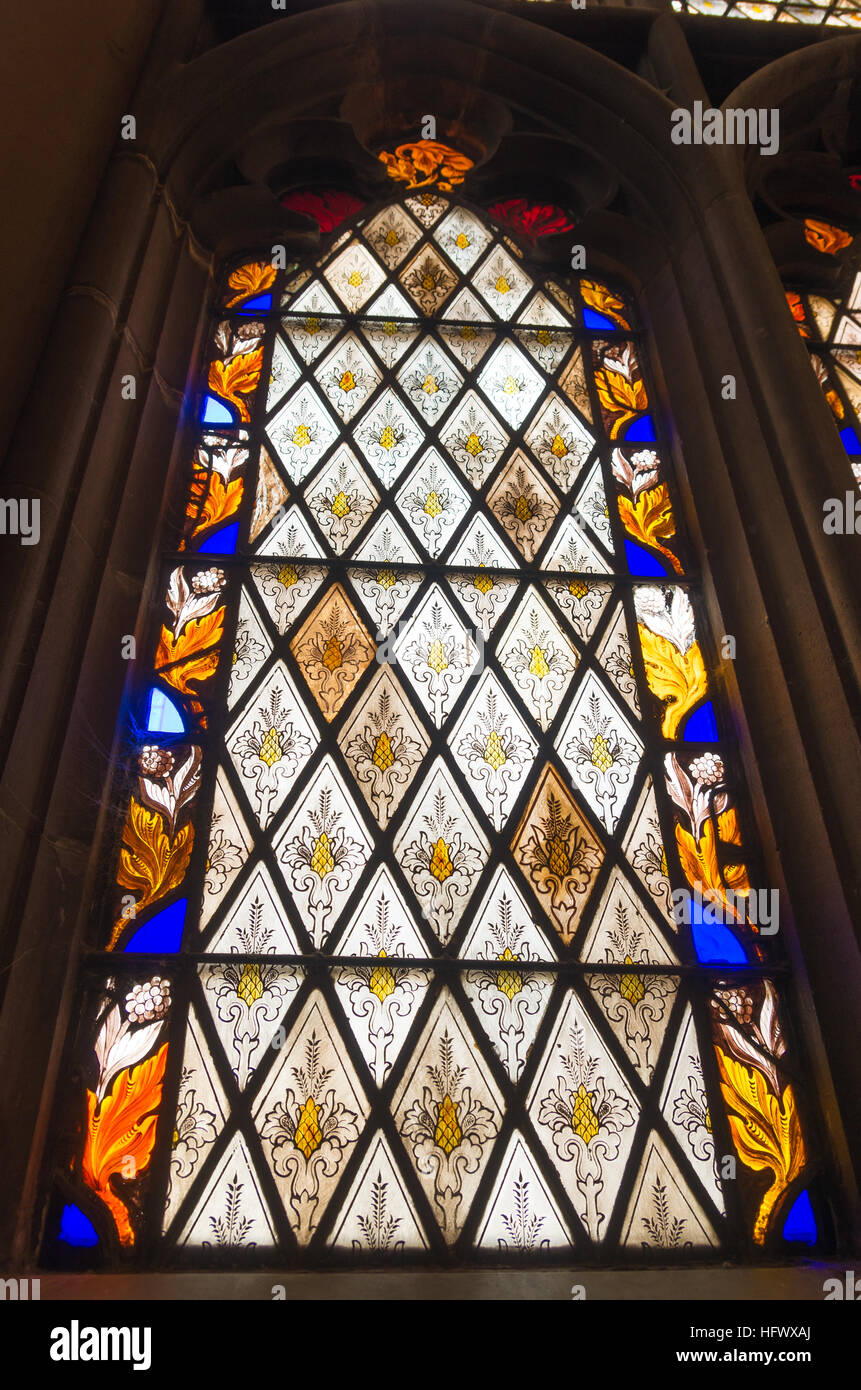 NEW YORK - APRIL 27, 2016: Stained glass window in the Trinity church in downtown manhattan Stock Photo
