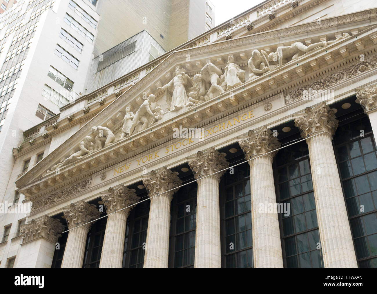 NEW YORK - APRIL 27, 2016:  Exterior of the New York stock exchange building. It is the world's largest stock exchange by market capitalization of its Stock Photo