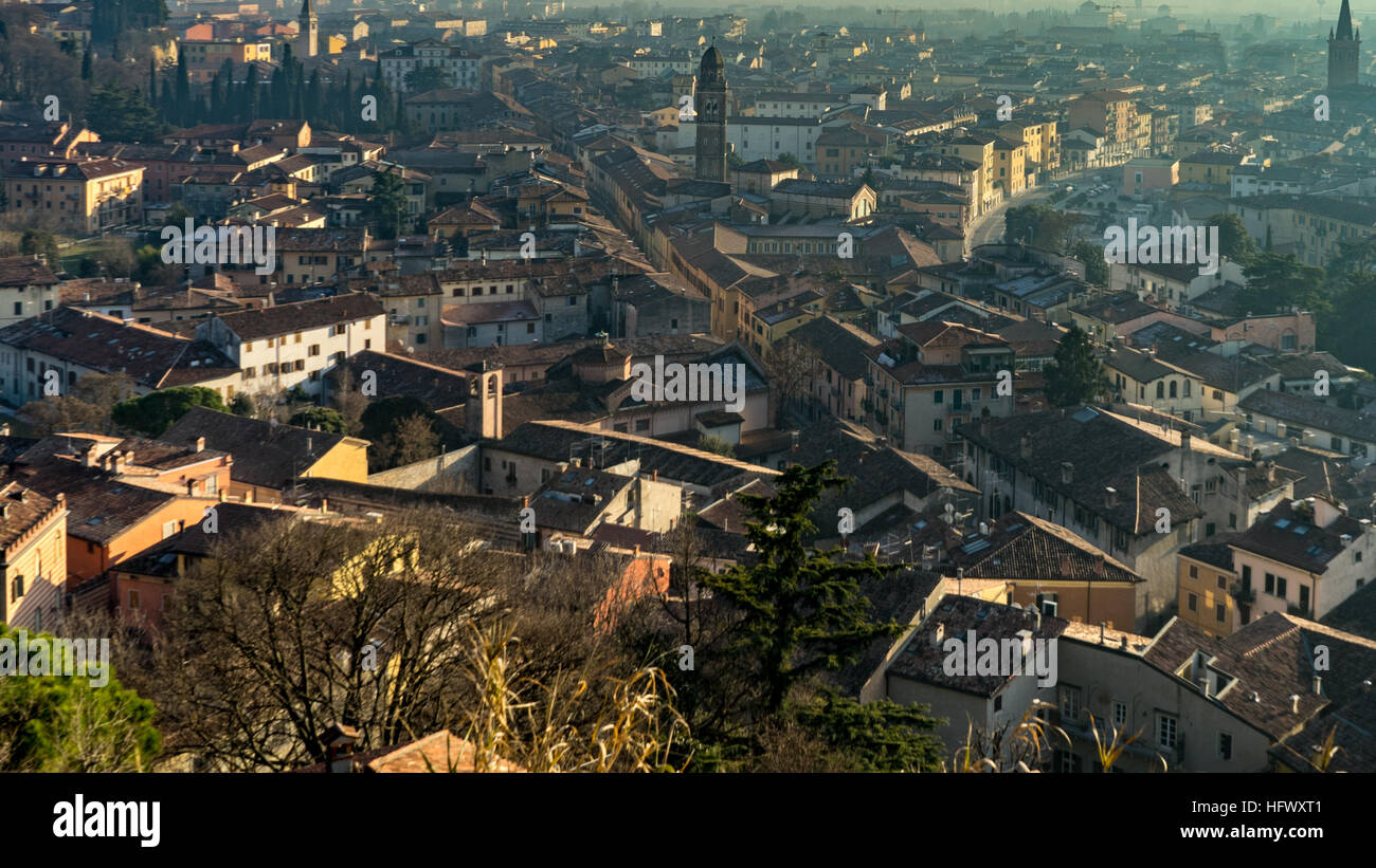 Aerial view of historic old town, Verona, Veneto - Italy Stock Photo ...
