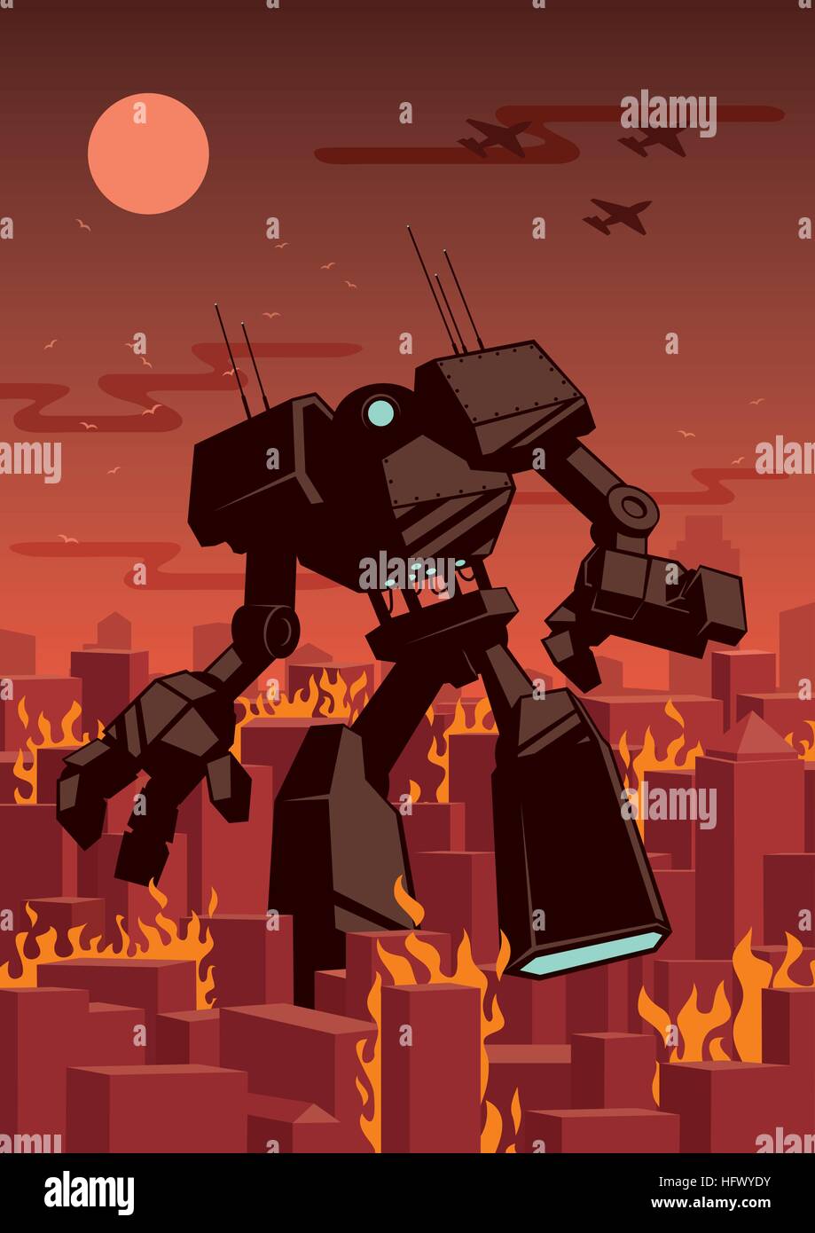 Giant robot walking in city Stock Vector Image & Art - Alamy