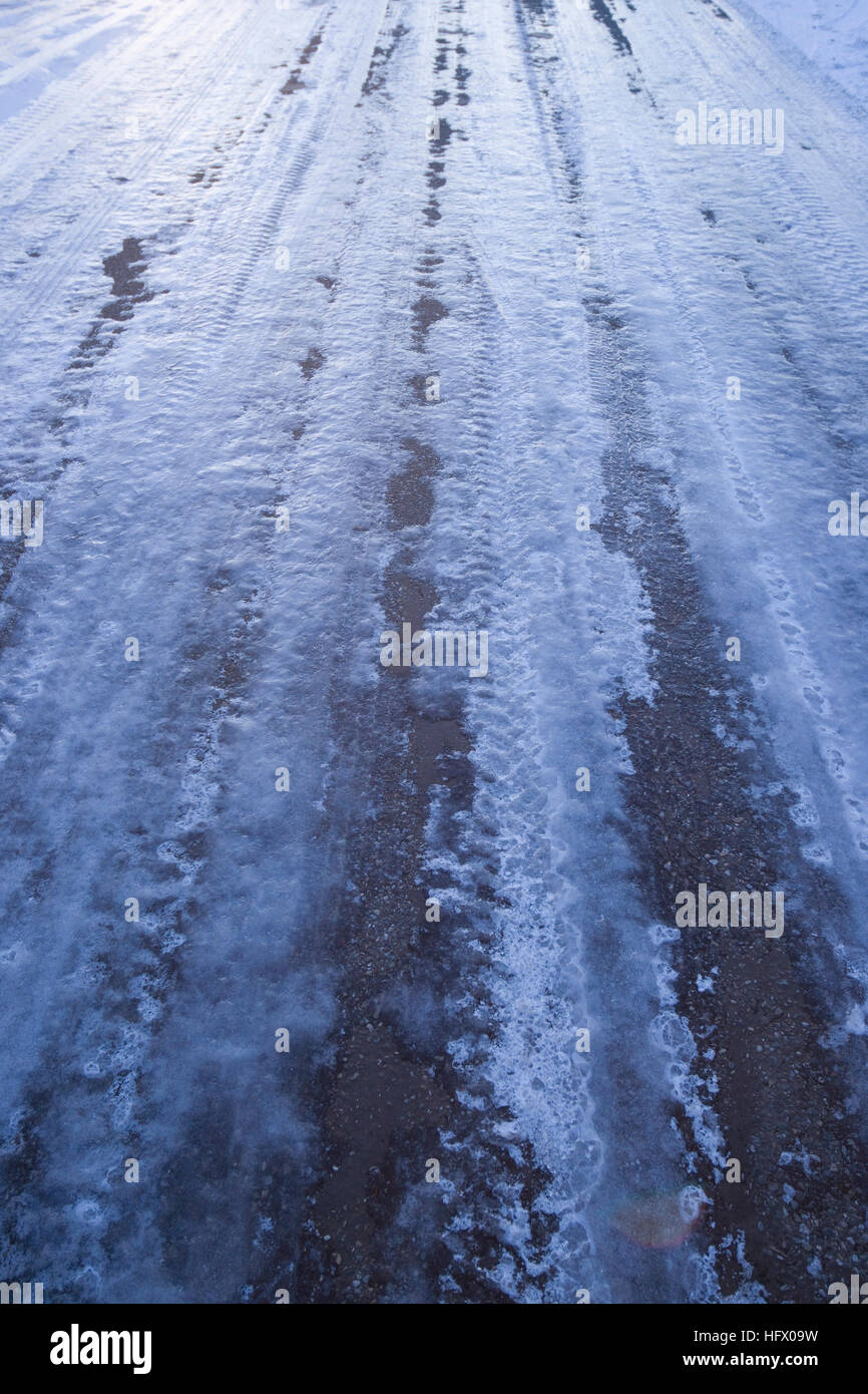 Ice covered road Stock Photo