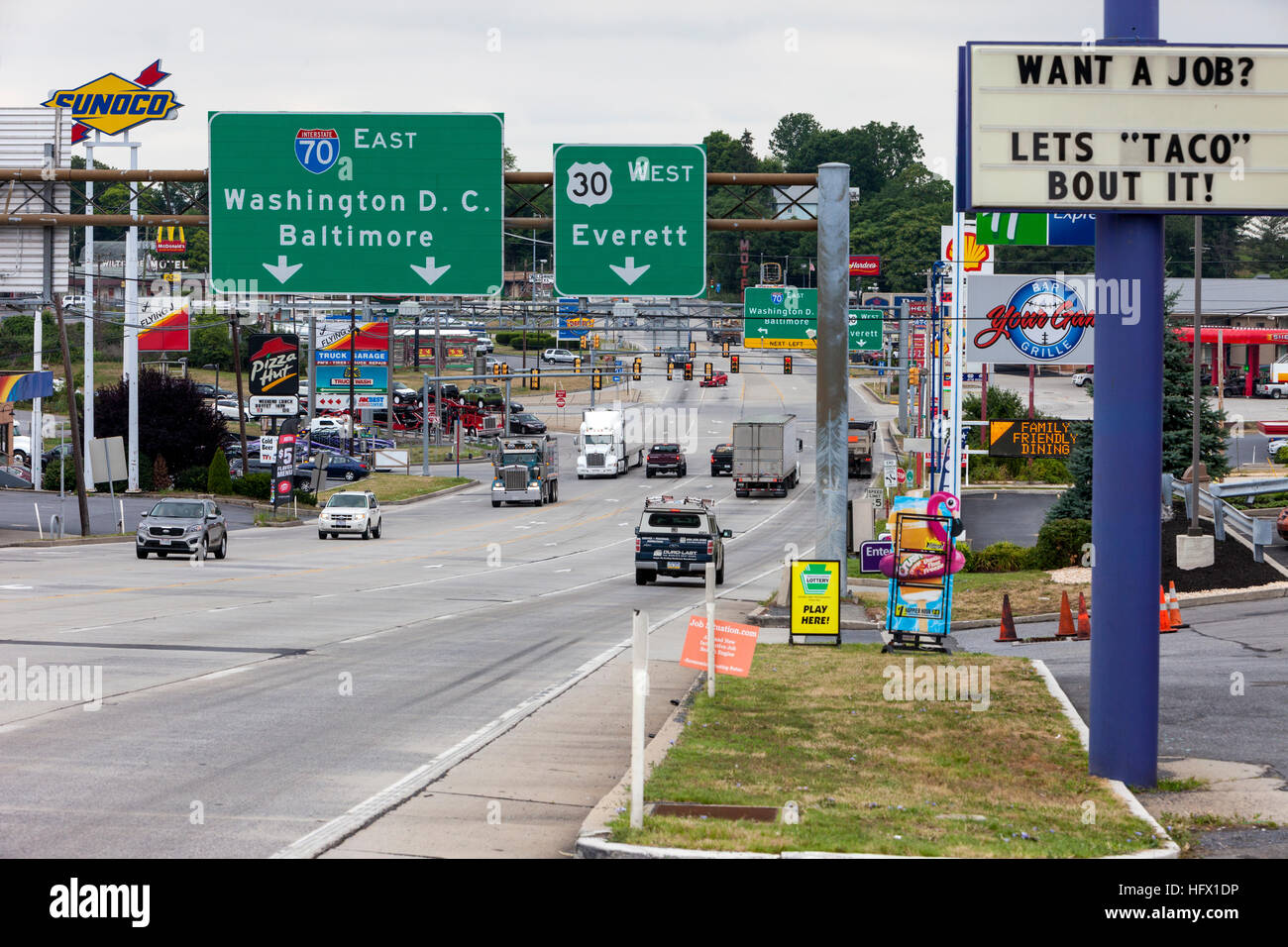Breezewood, Pennsylvania. Traffic Heading South from the Pennsylvania