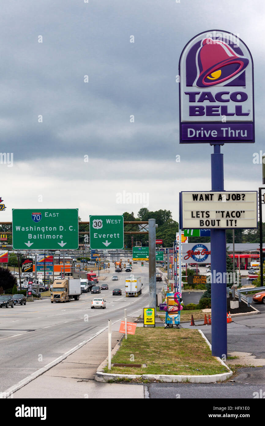 Breezewood, Pennsylvania. Traffic Heading South from the Pennsylvania