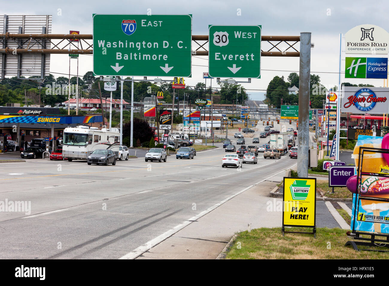 Breezewood, Pennsylvania. Traffic Heading South from the Pennsylvania