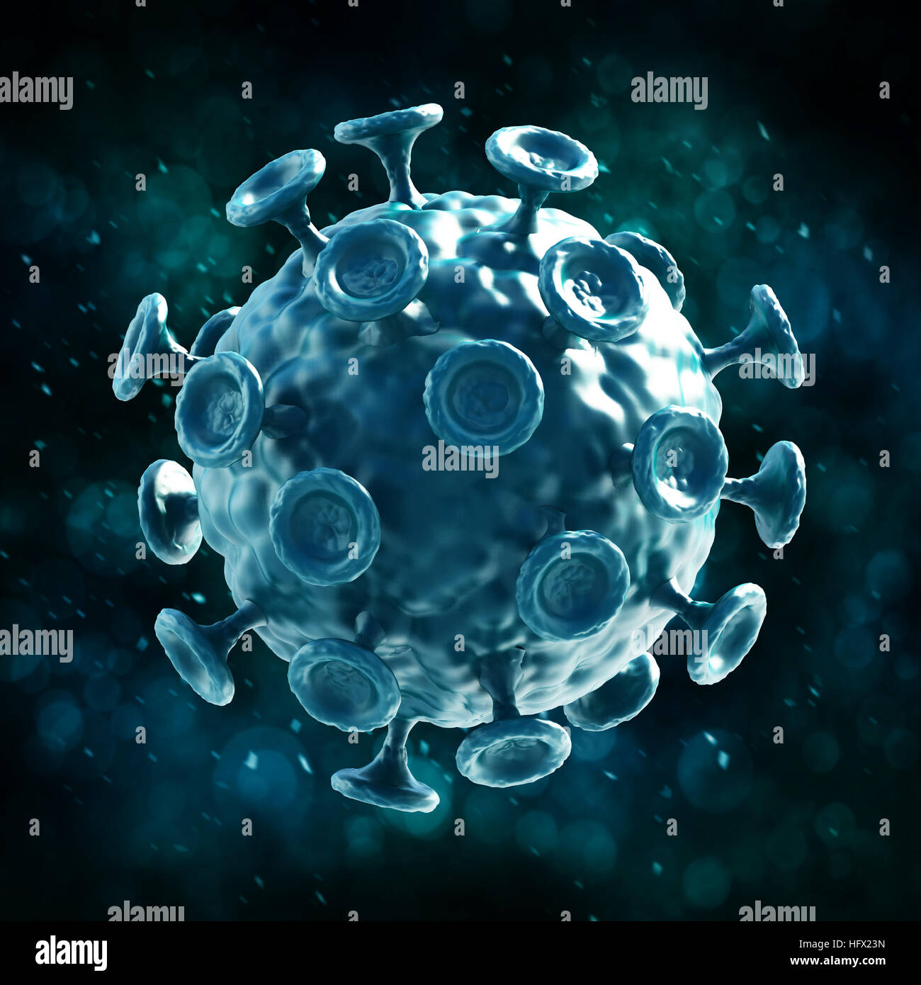 Green virus isolated on dark background. 3D illustration. Stock Photo