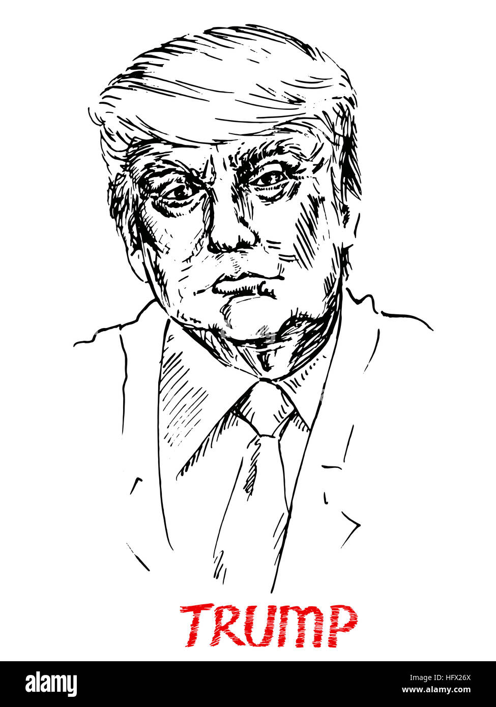 Portrait of Donald Trump, simple lines drawing illustration Stock Photo