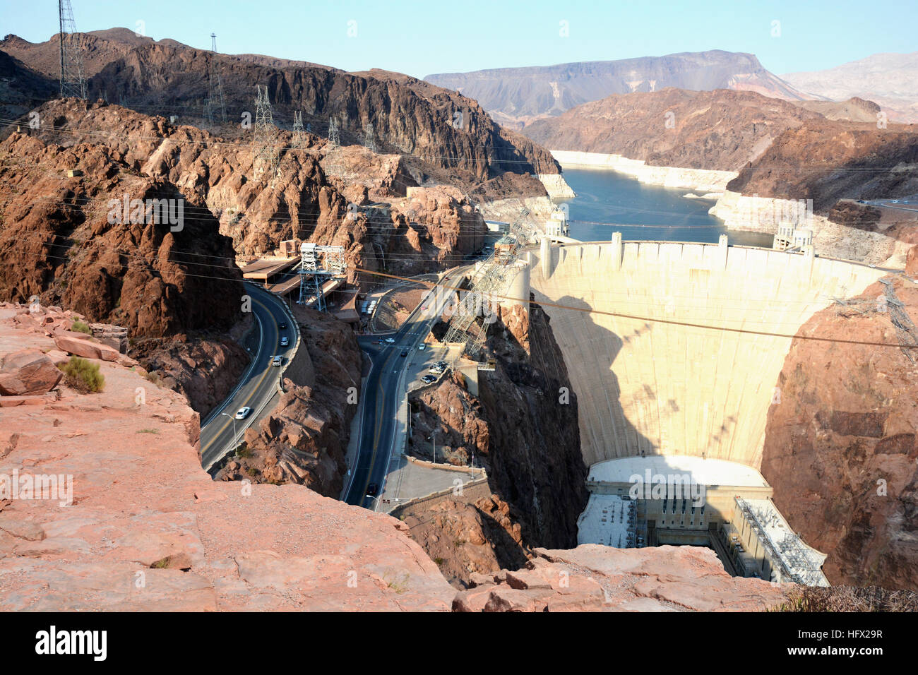 Hoover dam aerial view from bridge Stock Photo